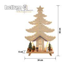 LED Holz-Stimmungsleuchter "Haus, Baum Schneemann mit Waldtieren", 10 LEDs warm-weiß