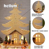 LED Holz-Stimmungsleuchter "Haus, Baum Schneemann mit Waldtieren", 10 LEDs warm-weiß