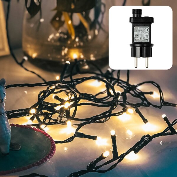 200-pcs. LED-Lightchain, warm-white LEDs,  Outdoor-Transfomer