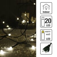 20-pcs. LED-Lightchain, warm-white, green cable, Euro-Plug