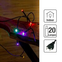 20-tlg. LED-Lichterkette, bunt, grünes-Kabel, Euro-Stecker