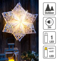 LED- Stern white, 56 cm  Ø, with Snowflakes, Outdoor-Transformer