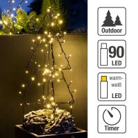 LED-Metallrahmen 2D/3D Tannenbaum-Motiv, 90 warm-weiße LEDs, Innen-Trafo