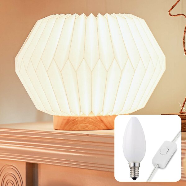 Papierlampe weiß, mit Holzstandfuß, ø 36 cm, E14, inkl. Lampe