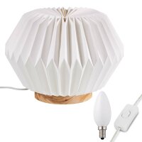 Paper Lamp white, with wooden base, heiht: 24 cm,  ø 36 cm, E14, with bulb