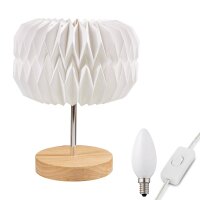 Paper Lamp white, with wooden base, height: 32 cm, ø 22 cm, E14, with bulb
