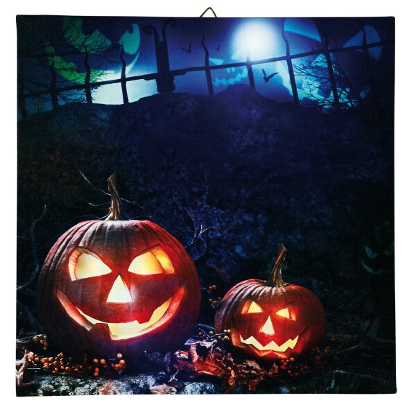 LED-Picture“Pair of Pumpkins“, 4 warm-white LEDs, battery operated