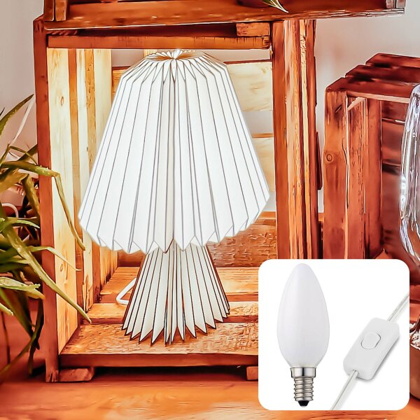Papier-Lampe, faltbar, weiß mit dunklen Streifen,  ø 25,5 cm, E14, inkl. LED-Leuchtmittel