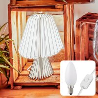 Papierlampe weiß mit dunklen Streifen, mit Holzstandfuß,  ø 25,5 cm, E14, inkl. Lampe