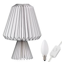 Paper Lamp white with dark stripes, with wooden stand, ø 25,5 cm, E14, incl. lamp