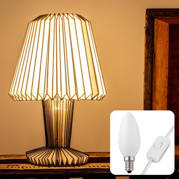Papierlampe weiß faltbar, mit dunklen Streifen, H: 33 cm, ø 22 cm, inkl. LED-Leuchtmittel