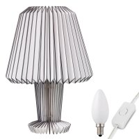 Papierlampe weiß mit dunklen Streifen, mit Holzstandfuß, Höhe: 33 cm, ø 22 cm, E14, inkl. Lampe