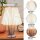 Paper Lamp white with dark stripes, with wooden base,Height, 33 cm, ø 22 cm, E14, with bulb