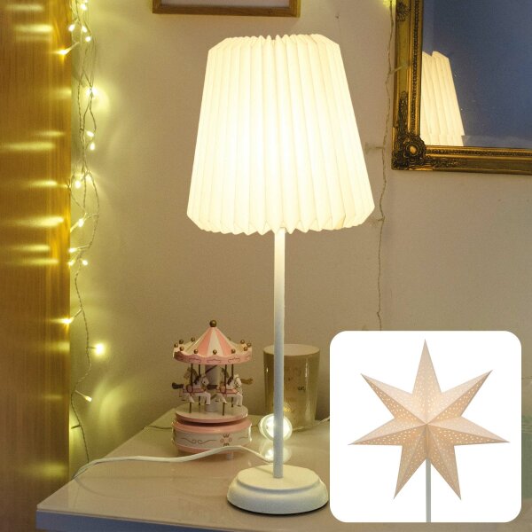 LED Papierlampe weiß (Ø 22 cm) mit Papierstern weiß (Ø 36 cm) zum Wechseln, E14, inkl. Lampe
