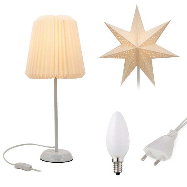 LED Papierlampe weiß (Ø 22 cm) mit Papierstern weiß (Ø 36 cm) zum Wec | Leuchtfiguren