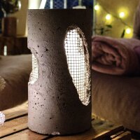 Cement Table Lamp, with metal net, dark-grey. E27, ø 12,8 cm, H: 24 cm