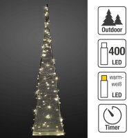 LED-Pyramid with Metal Rim and  Lightchain Morning Dew,  Height: 150 cm, 400 warm-white LEDs, Outdoor-Transformer