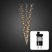 5 LED Zweige mit Cluster-Lichterkette, 300 LEDs warm-weiß, silberfarbenes Kabel, Innen-Trafo