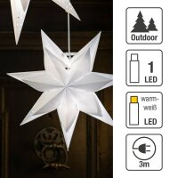 Star, double-layered, white, hanging, white cable, E14 base, with switch, Ø 40 cm, for outside, incl. lamp