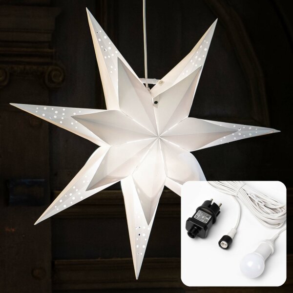 LED Paper Star double layered white 63 cm E14, Outdoor Plug