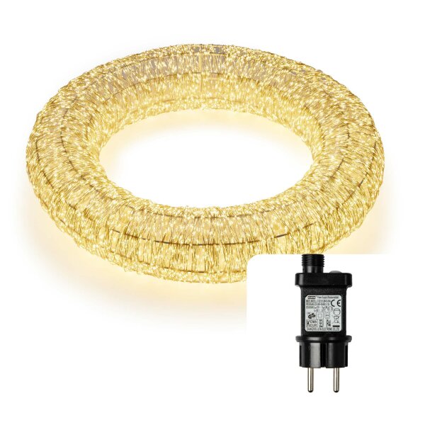 LED-Kranz mit Tauperlen, 7680 LEDs warm-weiß, silbernes Kabel, Außen