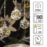 LED-Glastropfen-Vorhang, 3 Glas-Tropfen, Höhe 50cm plus Tropfen, IP 44 Trafo mit Timer