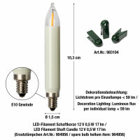 LED-Filament Schaftkerzenkette 20 LEDs ww, für innen, teilbarer Stecker