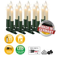 15-pcs. LED-Filament-Shaftcandle-Set, warm-white, indoor, detachable plug