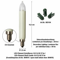 LED-Filament Schaftkerzenkette 15 LEDs warm-weiß, für innen, teilbarer Stecker