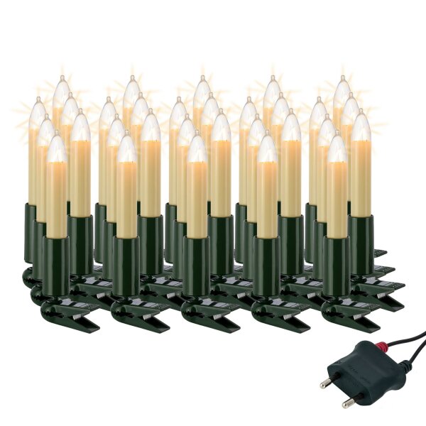 30-pcs. Shaftcandle-Set, clear bulbs, indoor, detachable plug