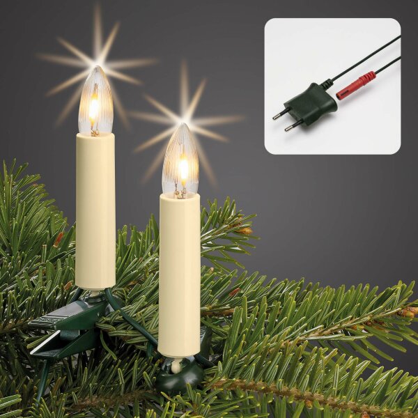 20-tlg. LED-Filament-Riffelkerzenkette, warm-weiß, für innen, teilb. Stecker