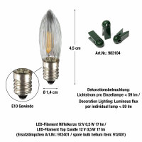 20-tlg. LED-Filament-Riffelkerzenkette, warm-weiß, für innen, teilbarer Stecker